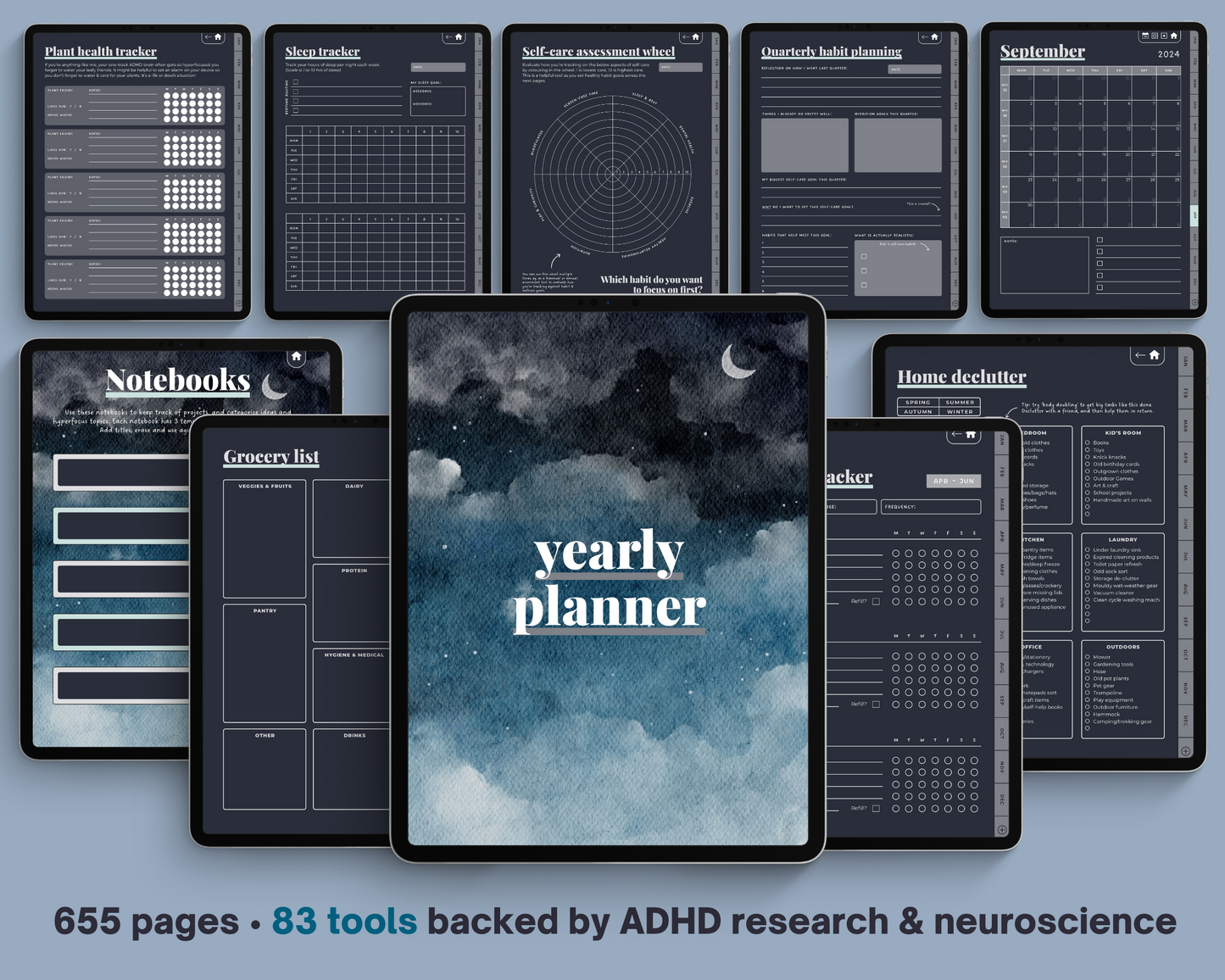 DARK MODE - ADHD Digital Planner for iPad & Android tablets