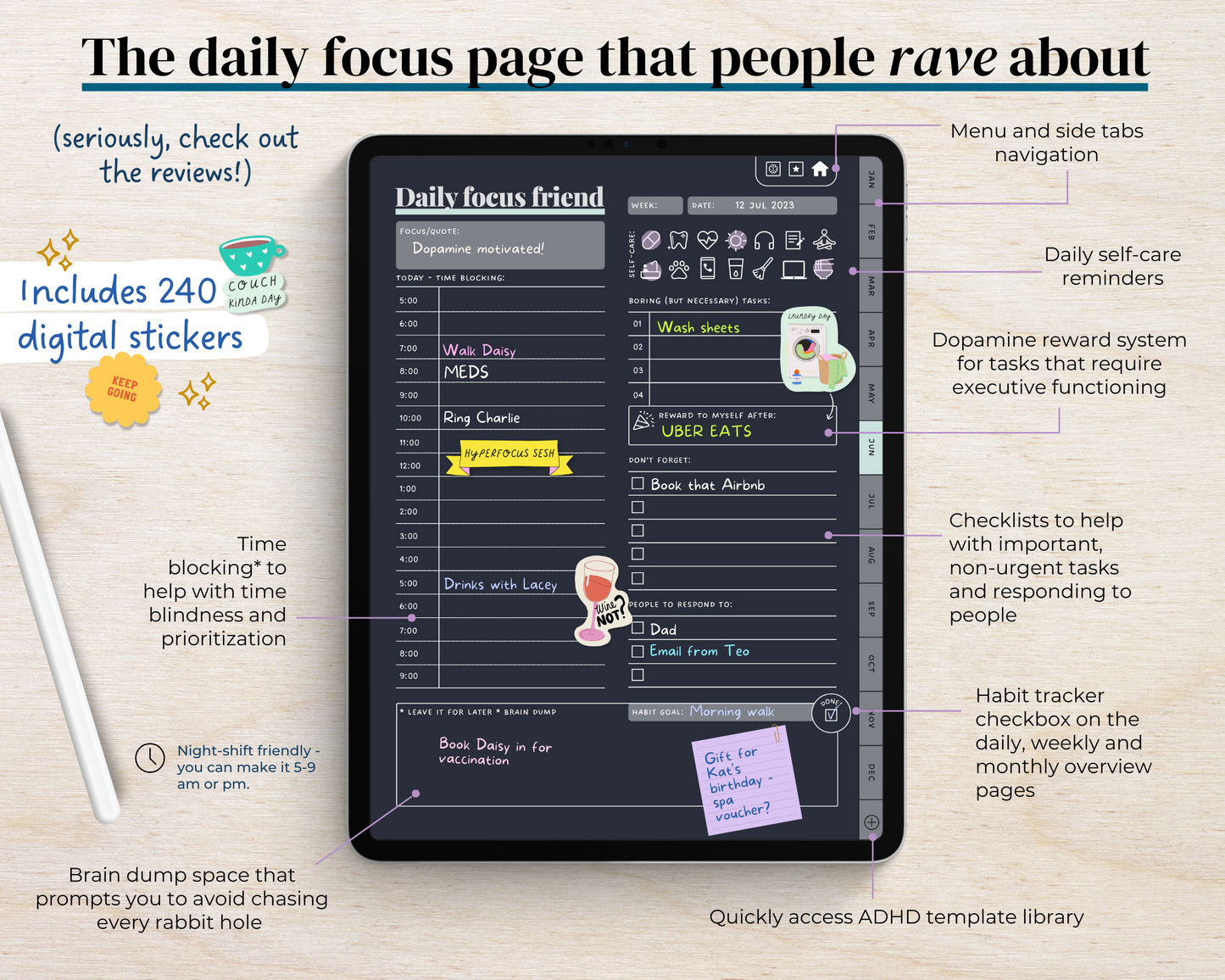 DARK MODE - ADHD Digital Planner for iPad & Android tablets