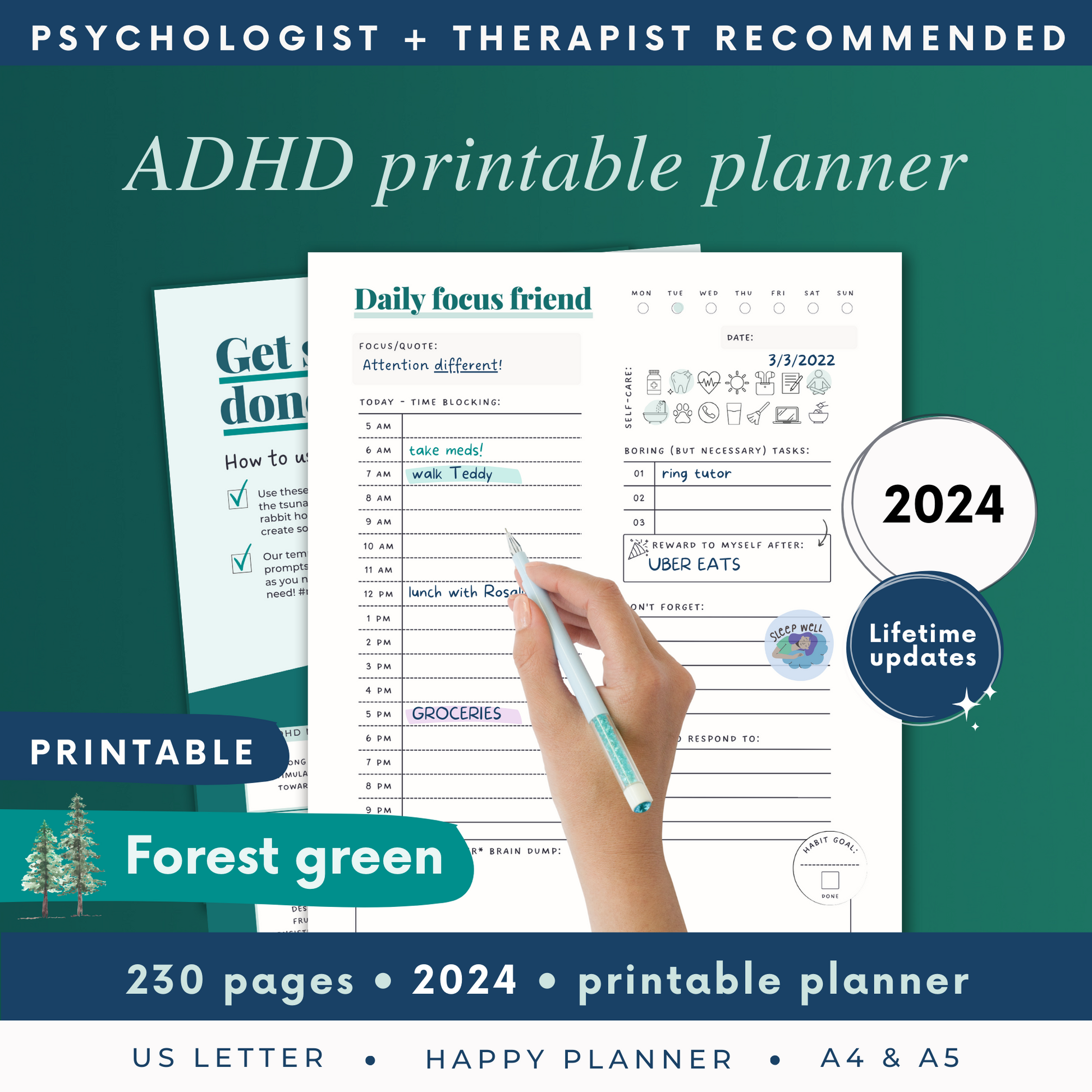 FOREST GREEN Printable ADHD Planner & Journal