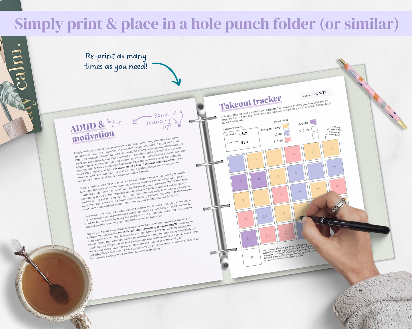 LAVENDER PRINTABLE - ADHD Planner, Self Care & Habits Workbook & Journal