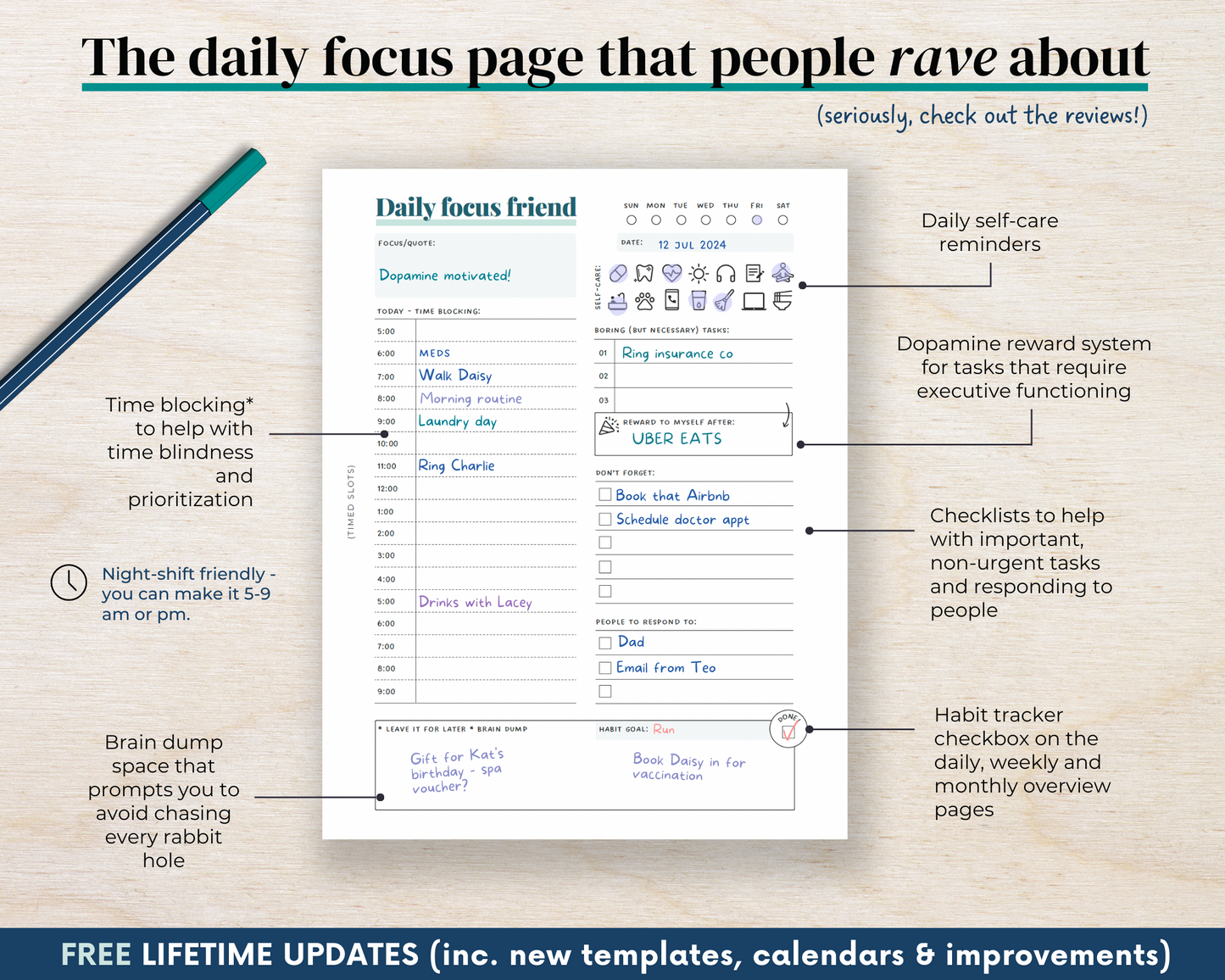 FOREST GREEN PRINTABLE - ADHD Planner, Self Care & Habits Workbook & Journal