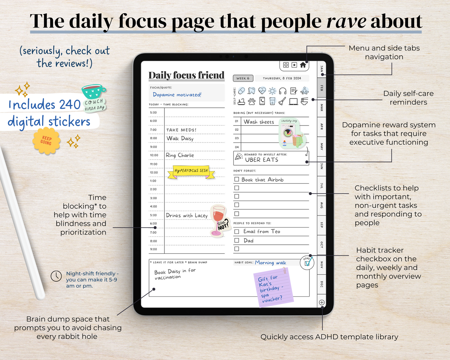 MONOCHROME - ADHD Digital Planner for iPad & Android tablets