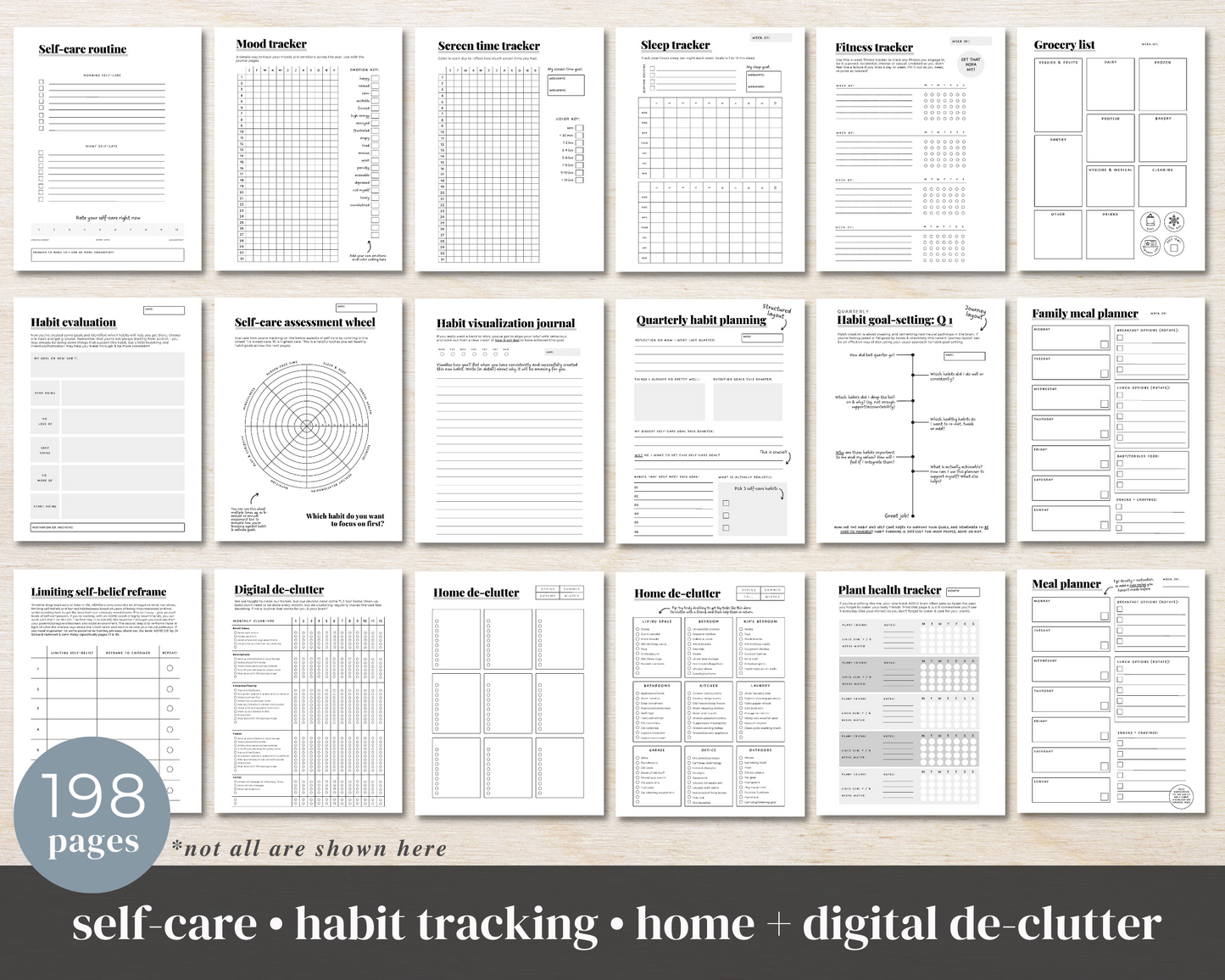 MONOCHROME PRINTABLE - ADHD Planner, Self Care & Habits Workbook & Journal