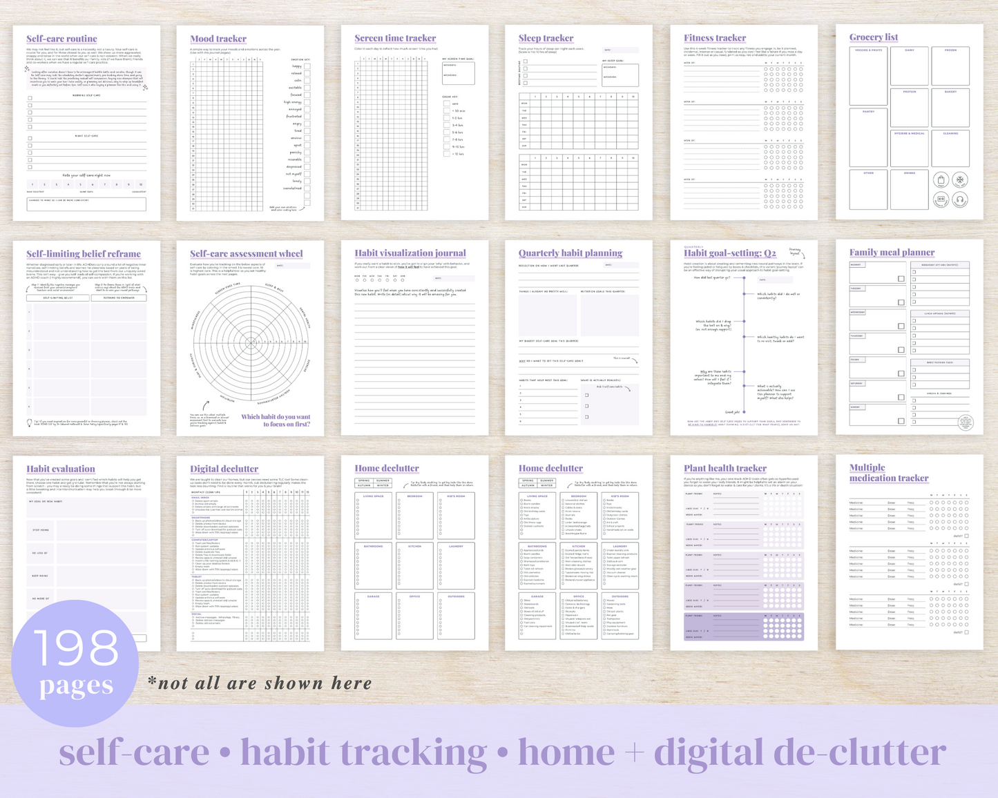 LAVENDER PRINTABLE - ADHD Planner, Self Care & Habits Workbook & Journal