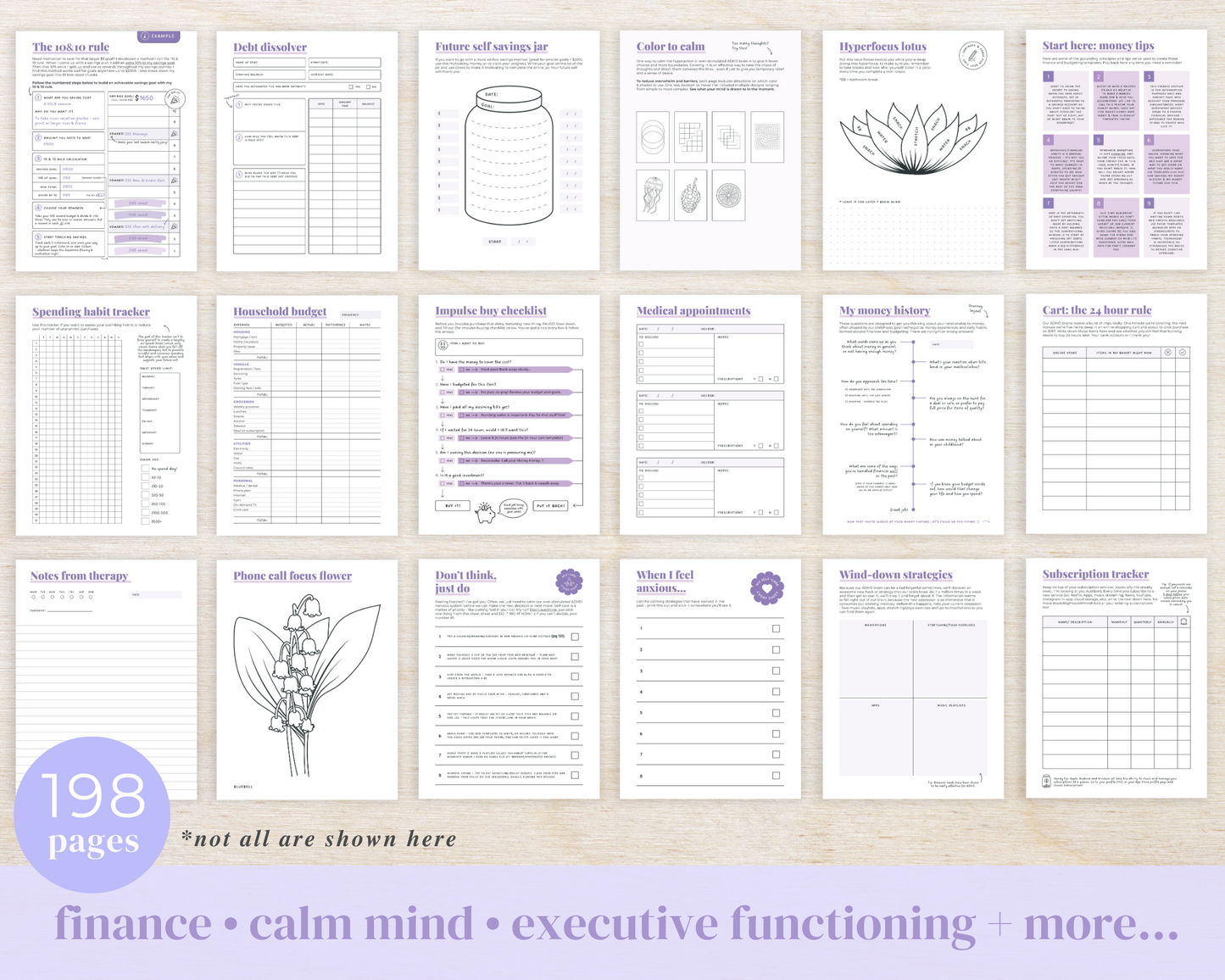 LAVENDER PRINTABLE - ADHD Planner, Self Care & Habits Workbook & Journal