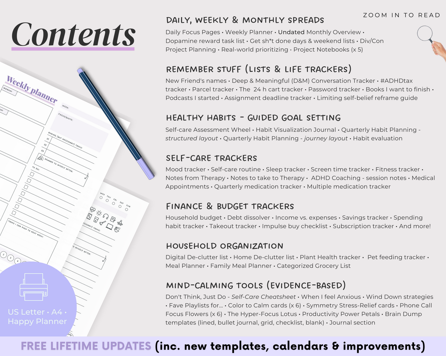 LAVENDER PRINTABLE - ADHD Planner, Self Care & Habits Workbook & Journal