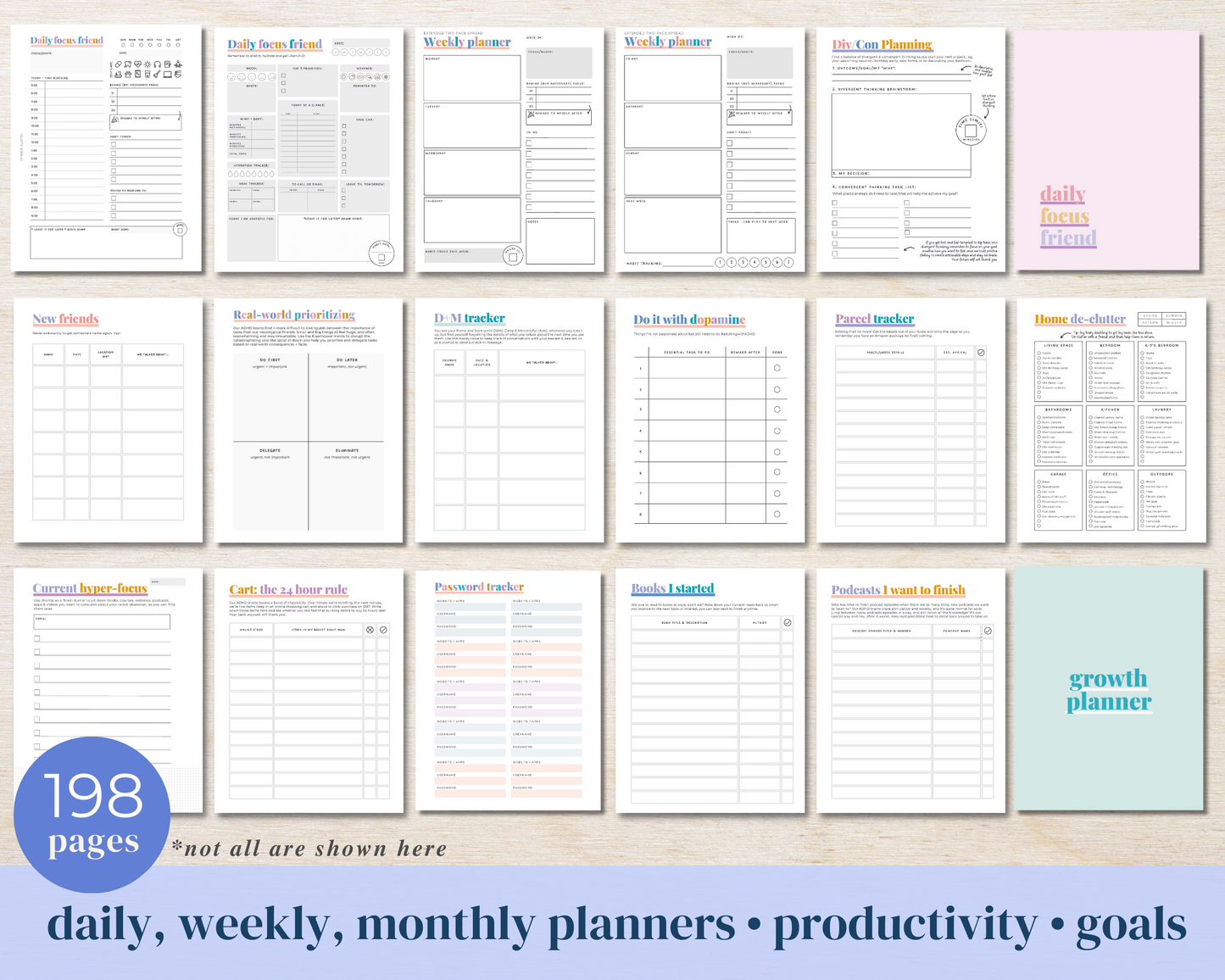 RAINBOW PRINTABLE - ADHD Planner, Self Care & Habits Workbook & Journal