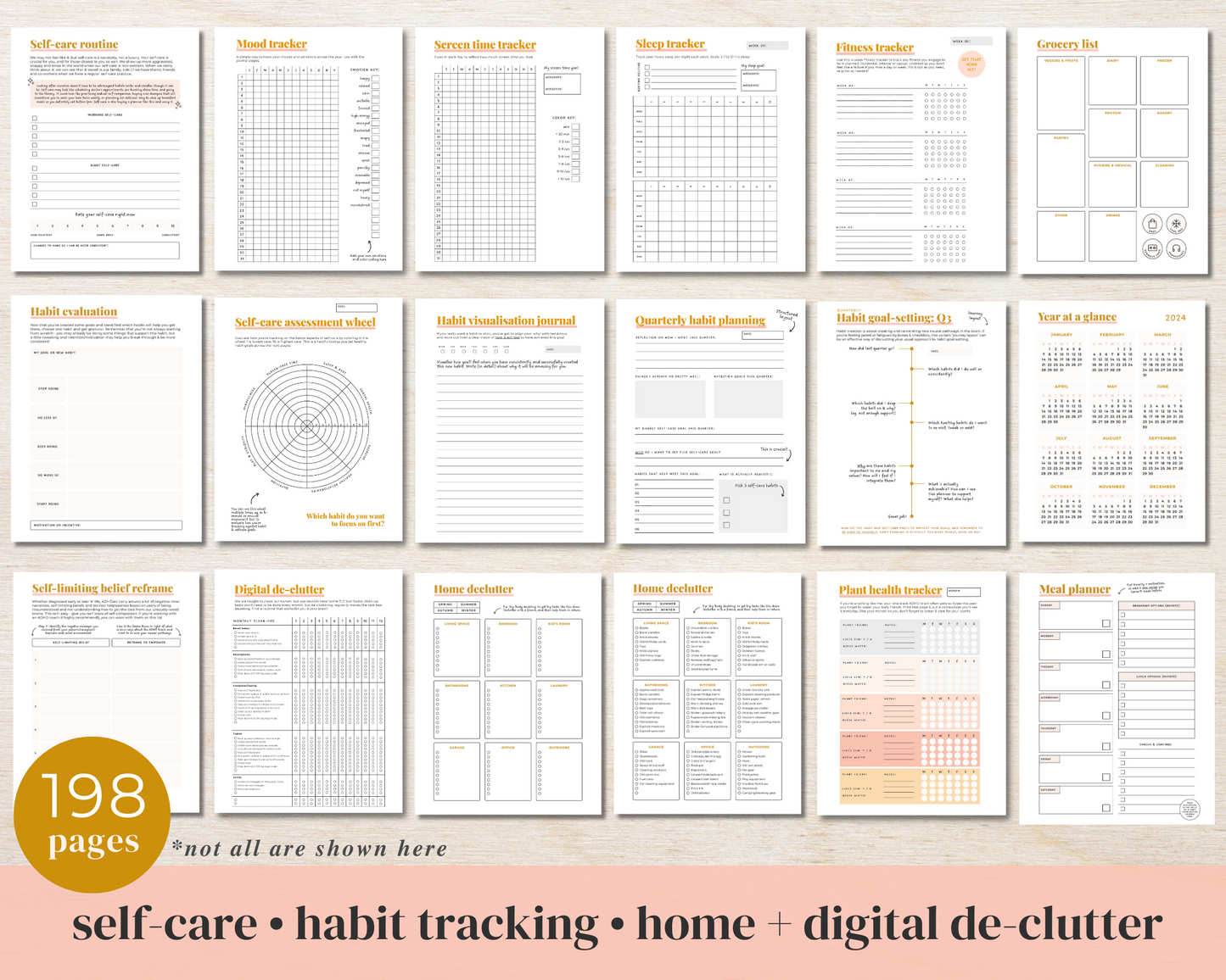 SUNSET PRINTABLE - ADHD Planner, Self Care & Habits Workbook & Journal