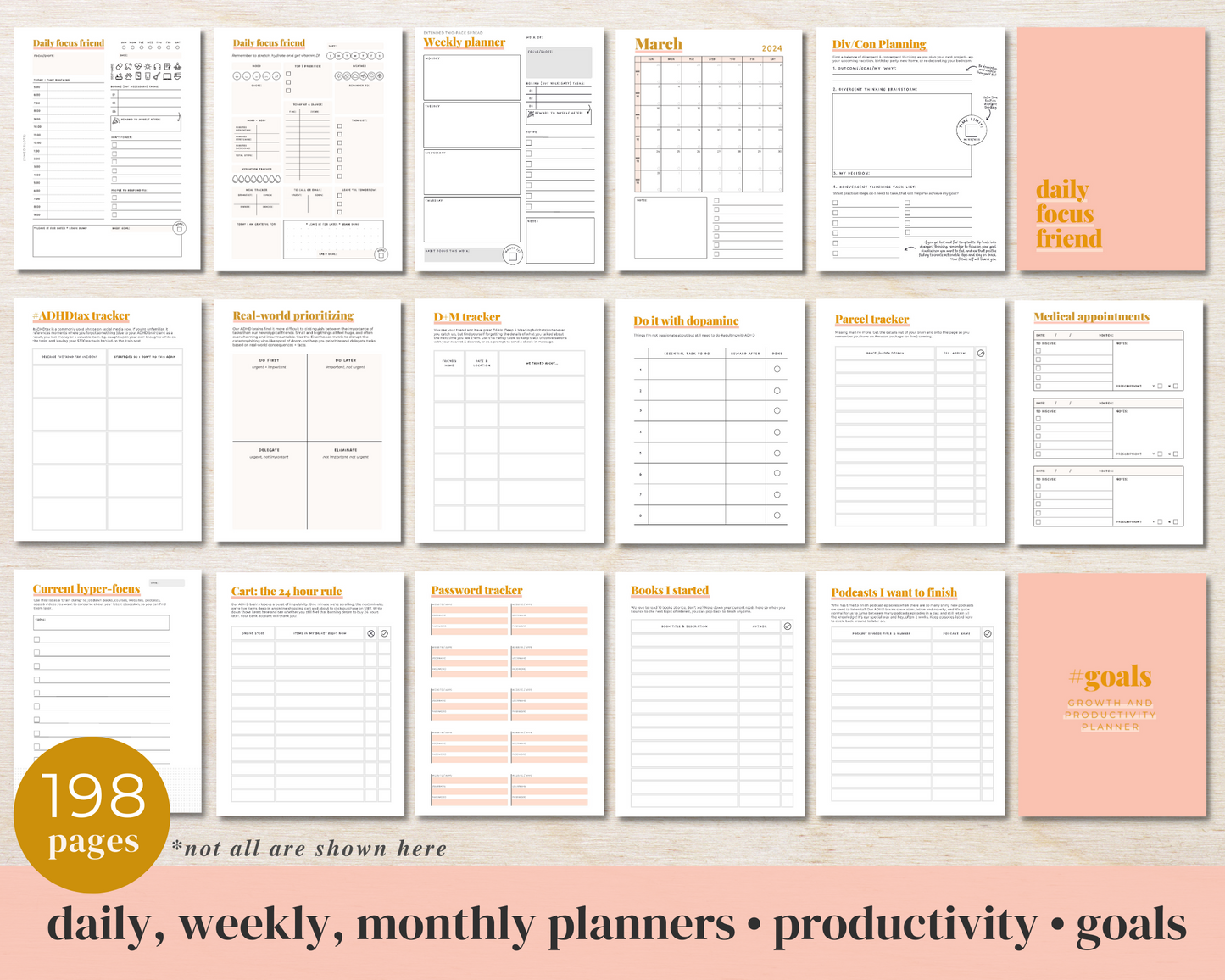 SUNSET PRINTABLE - ADHD Planner, Self Care & Habits Workbook & Journal