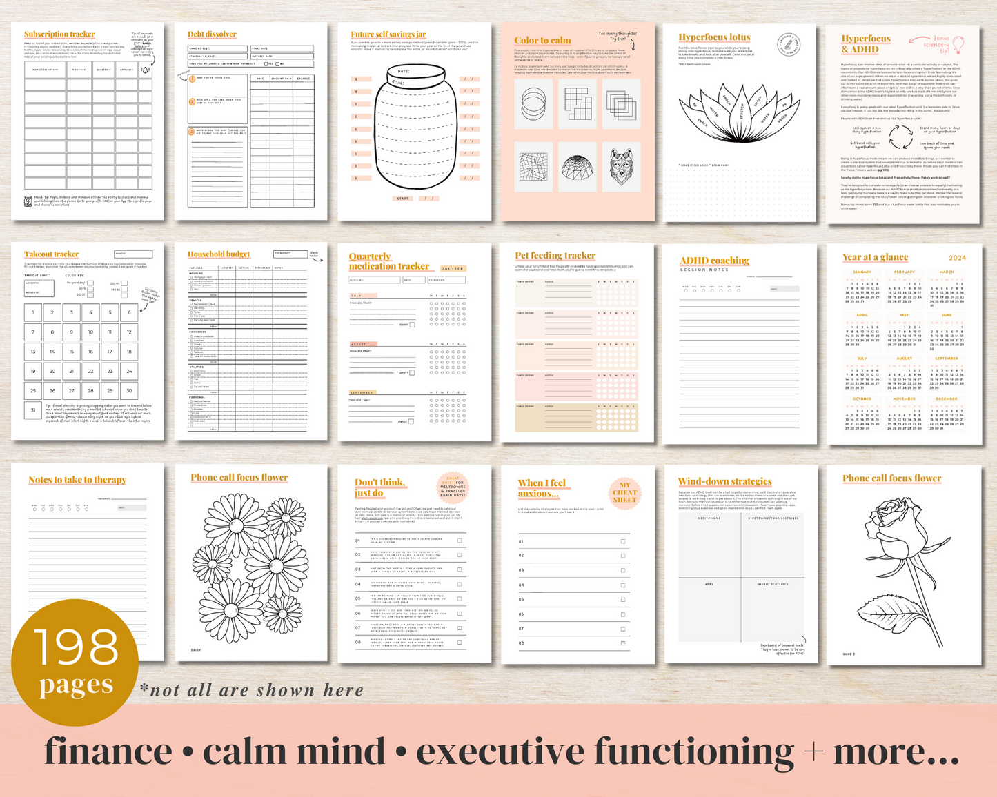 SUNSET PRINTABLE - ADHD Planner, Self Care & Habits Workbook & Journal