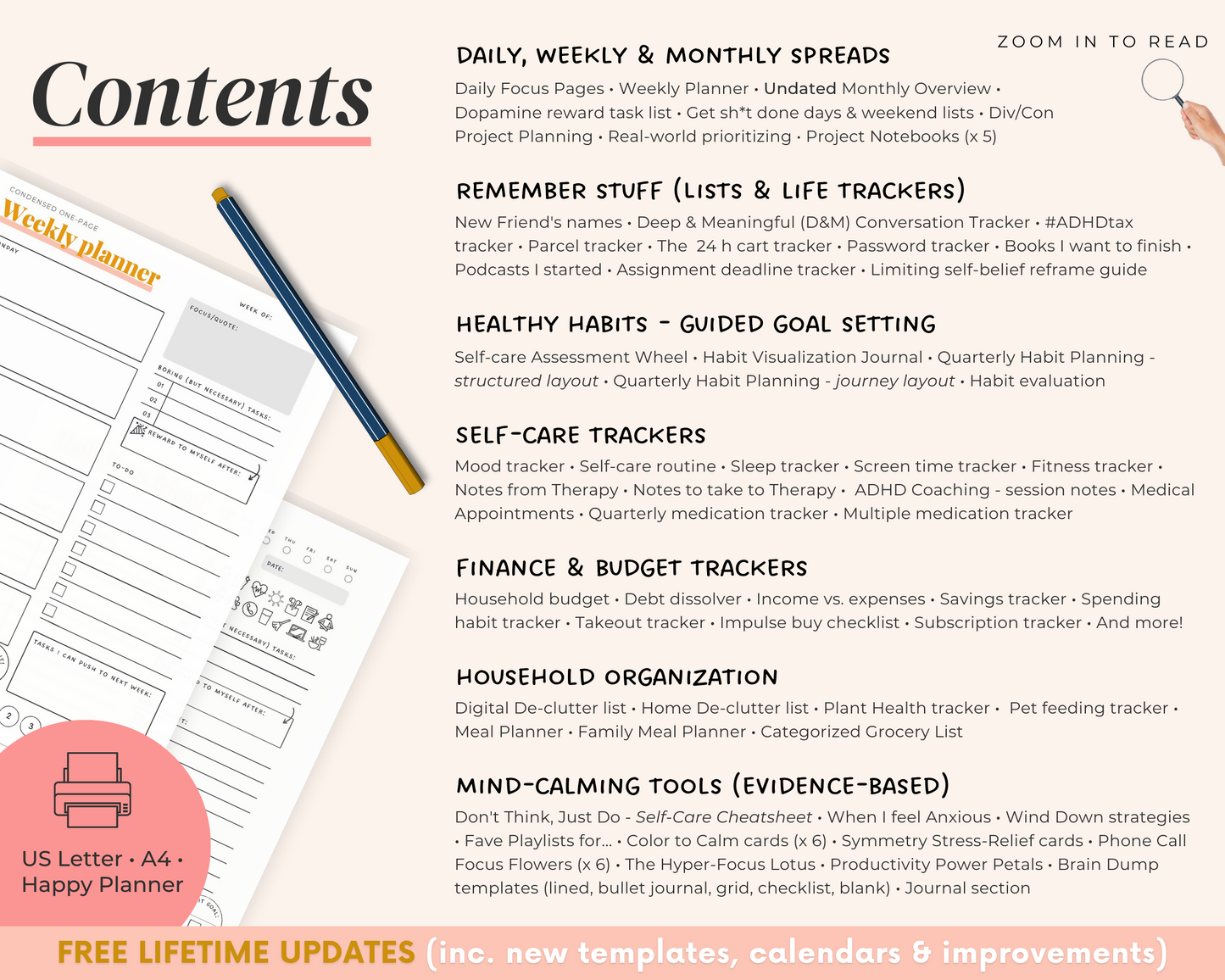 SUNSET PRINTABLE - ADHD Planner, Self Care & Habits Workbook & Journal